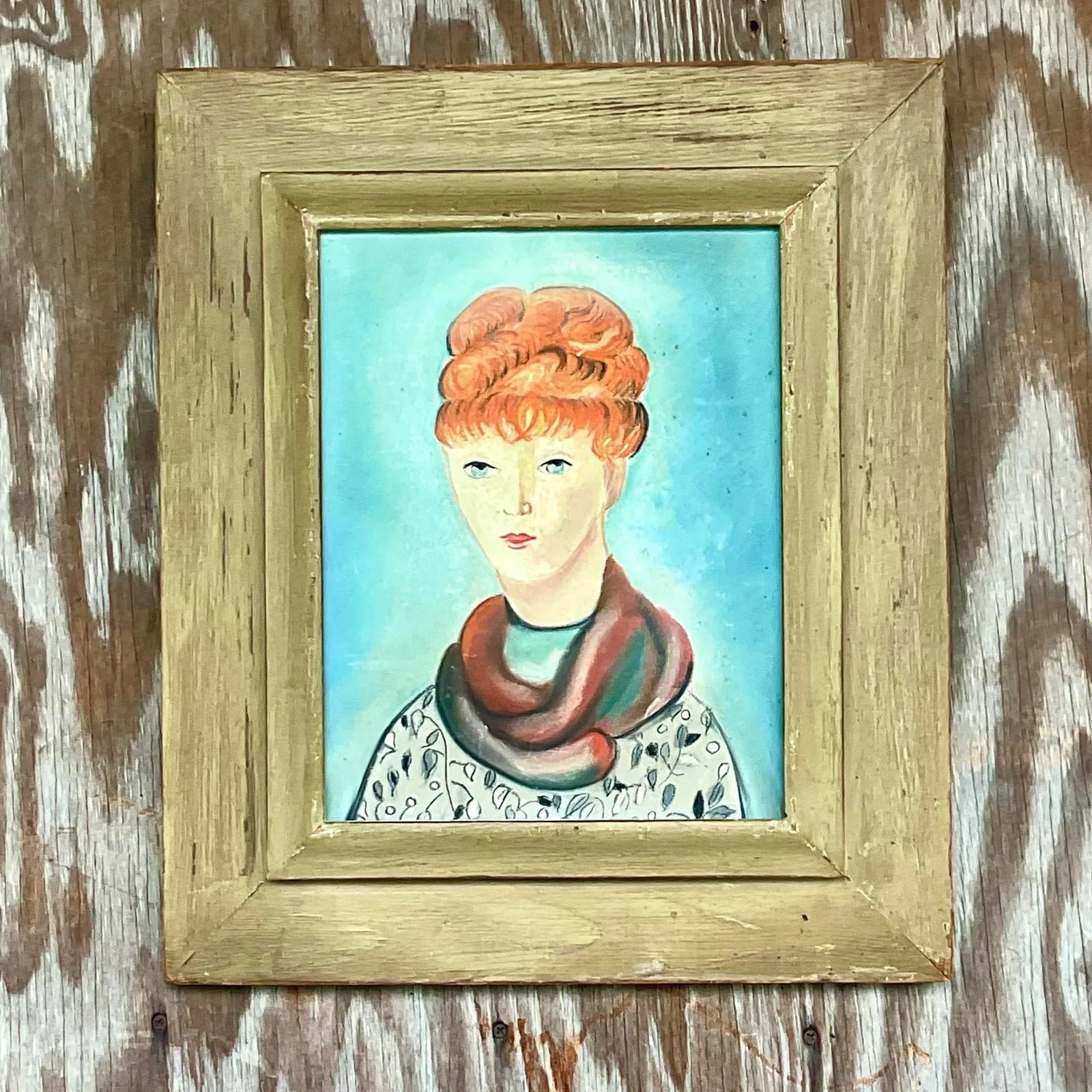 Vintage Boho Original Oil Portrait of Woman - Top view