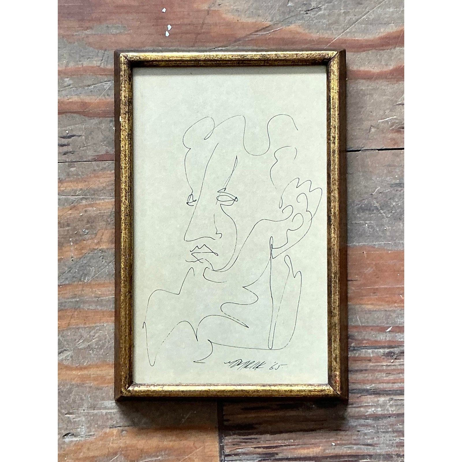Vintage Boho Original Sketch of Man - Back view