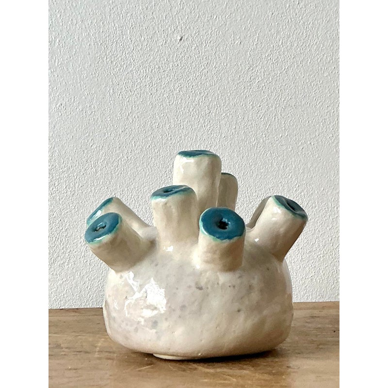 Vintage Boho Original Studio Pottery Biomorphic Vase - Top view