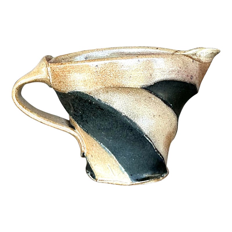 Vintage Boho Original Studio Pottery Pitcher - Ceramic, 6.5W x 4H - Detail view