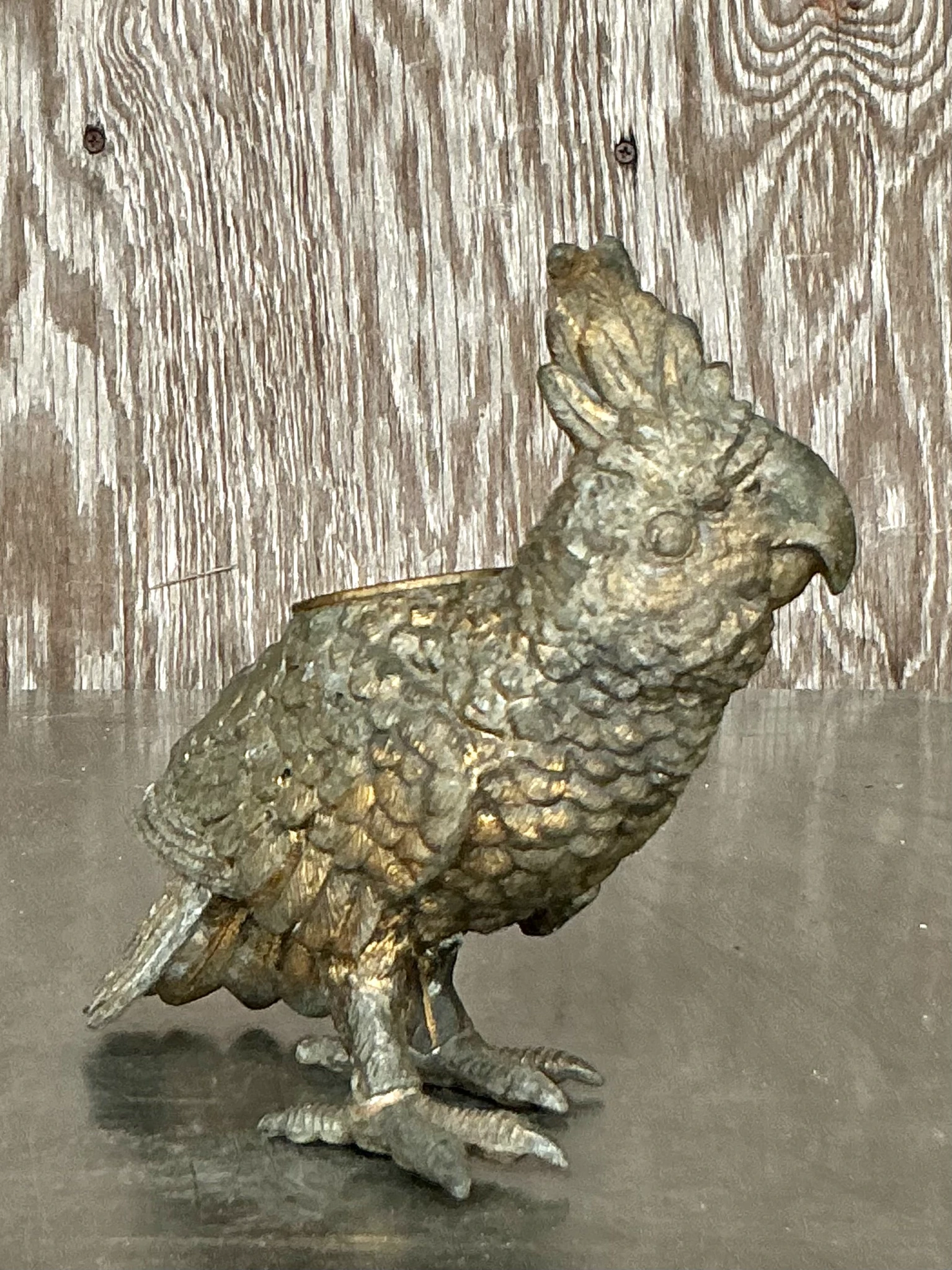 Vintage Boho Patinated Cockatoo Candle Holder - Side view