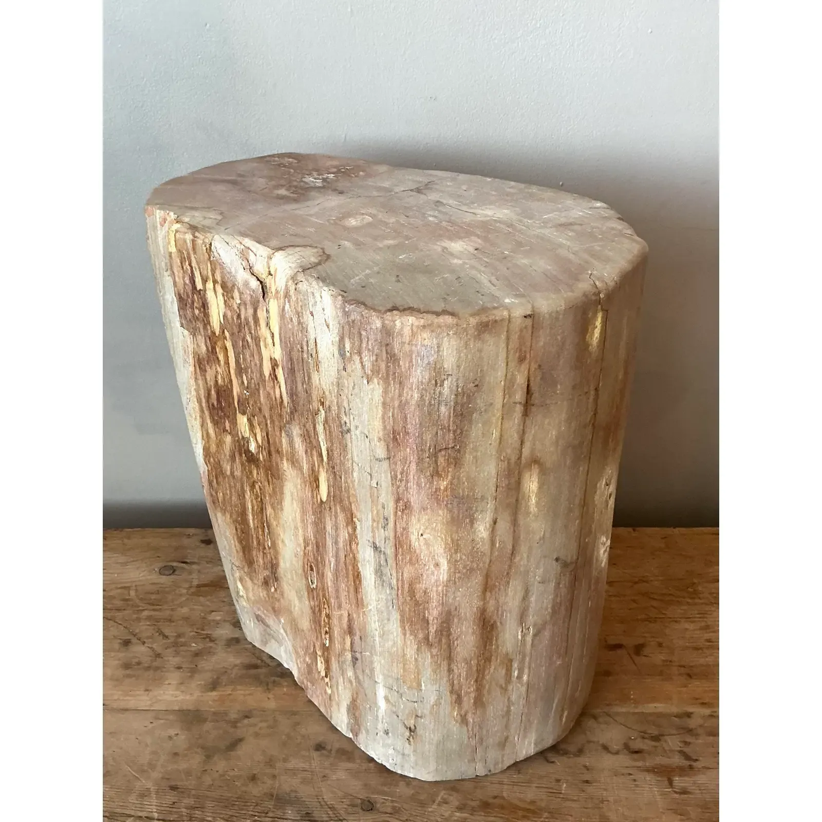Vintage Boho Petrified Wood Stool - Back view