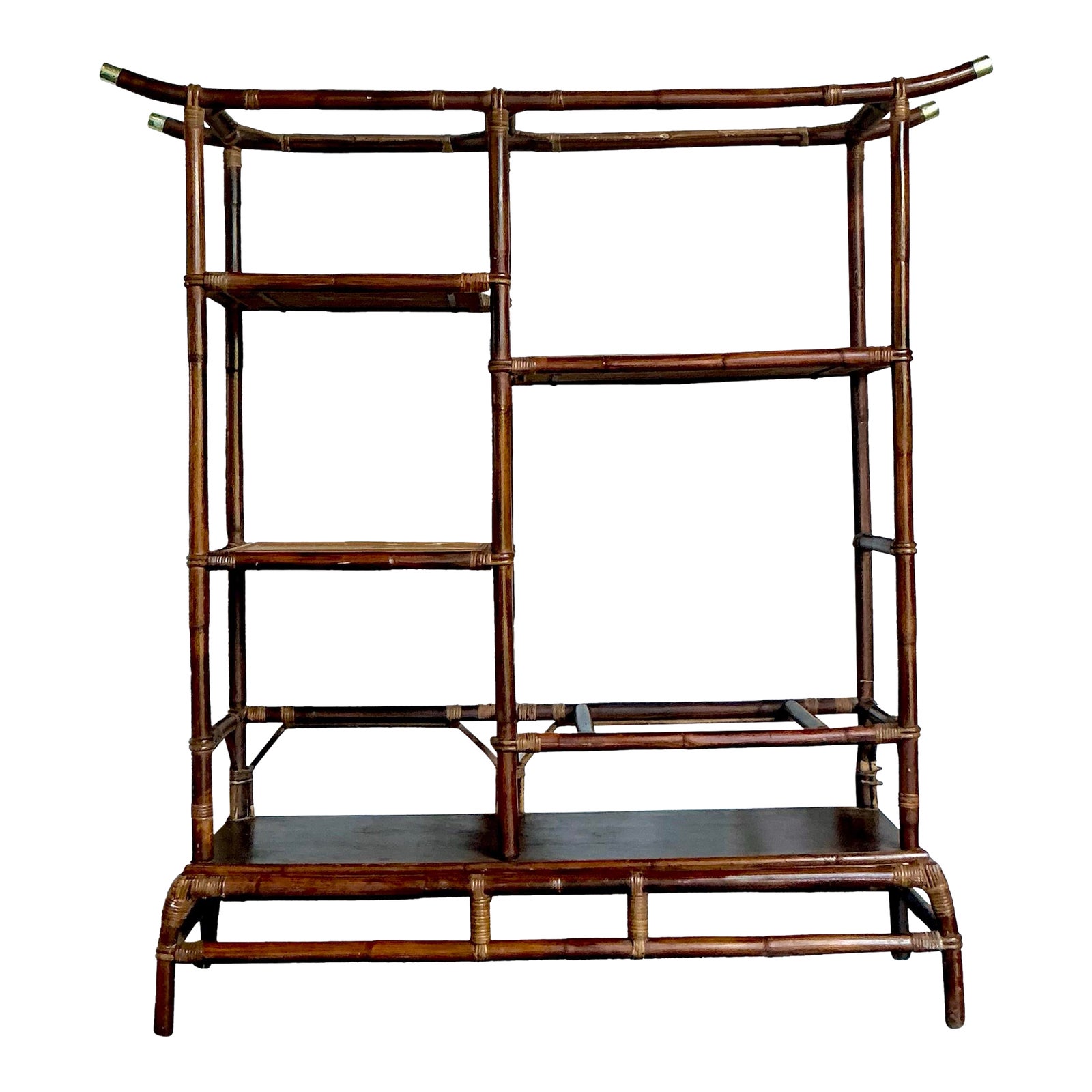 Vintage Boho Rattan Pagoda Etagere After John Wisner for Ficks Reed