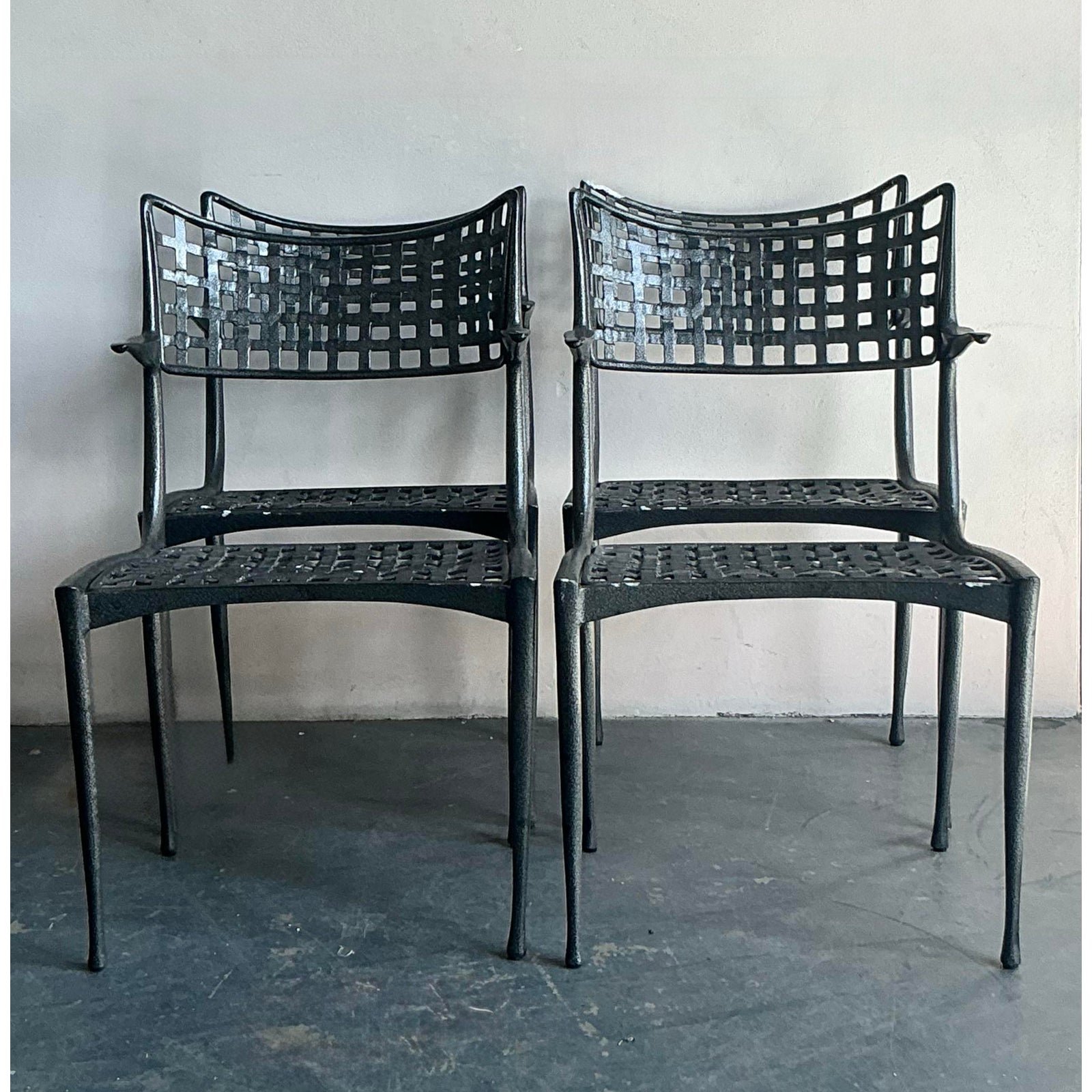 Vintage Boho “Sol Y Luna” Cast Aluminum Outdoor Dining Chairs After Brown Jordan