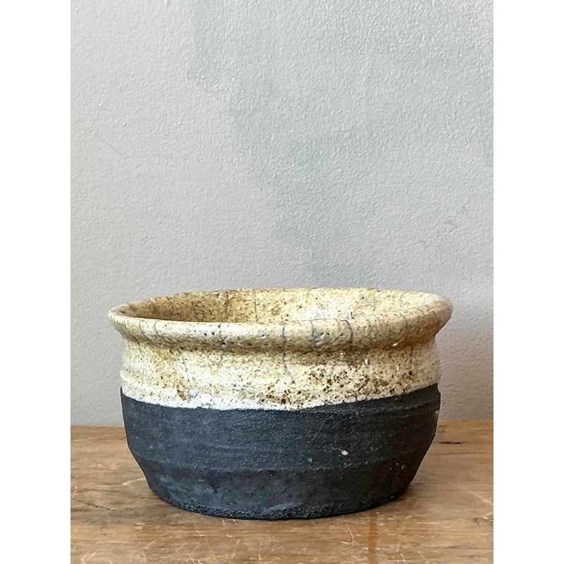 Vintage Boho Studio Pottery Bowl - Stoneware, 6W x 3.2H - Back view