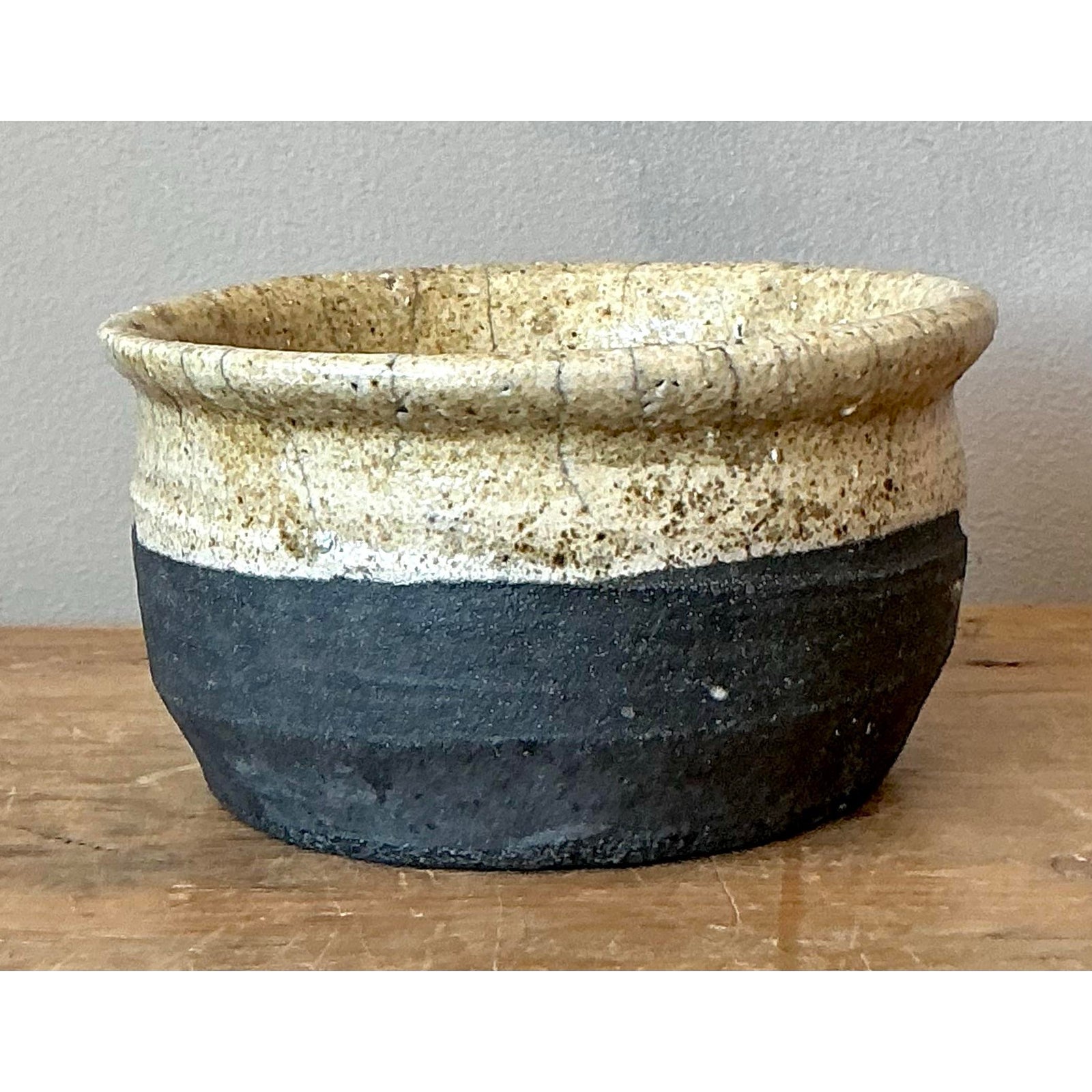 Vintage Boho Studio Pottery Bowl - Stoneware, 6W x 3.2H - Side view