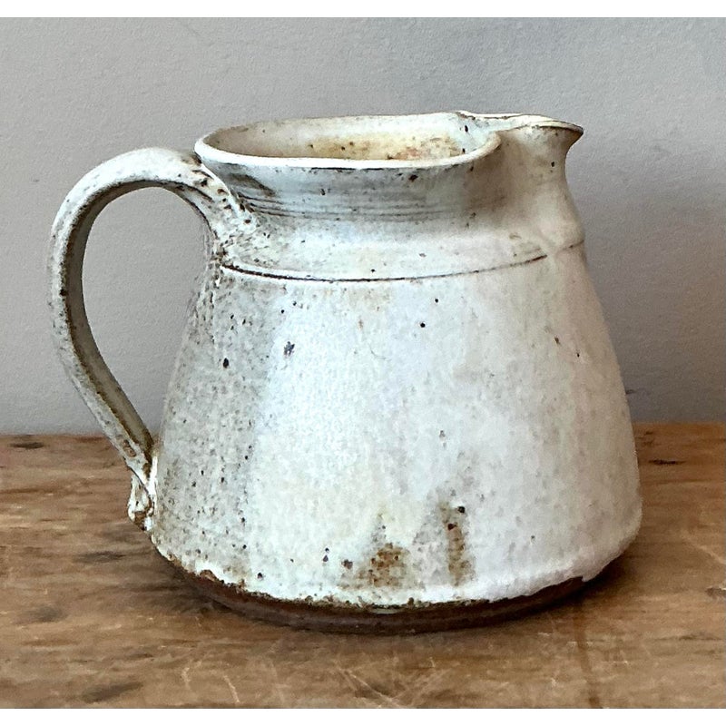 Vintage Boho Studio Pottery Pitcher - Pottery, 7W x 5H - Top view