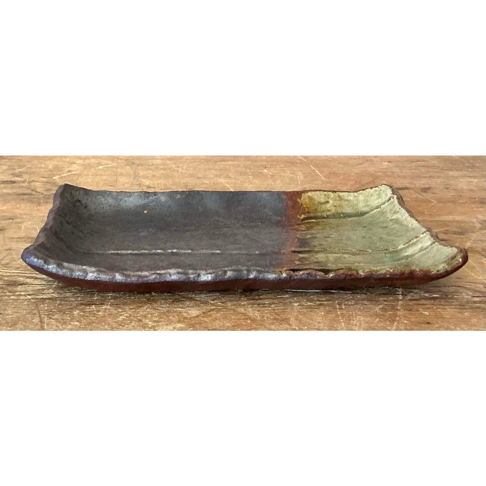 Vintage Boho Studio Pottery Platter - Stone, 10.75W x 1H - Top view