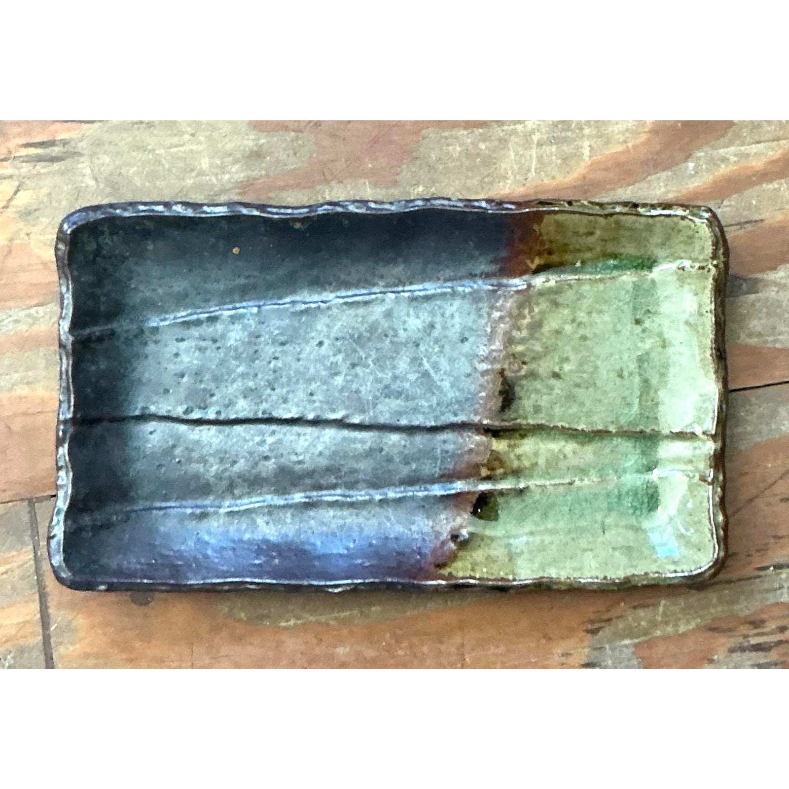 Vintage Boho Studio Pottery Platter - Stone, 10.75W x 1H - Side view