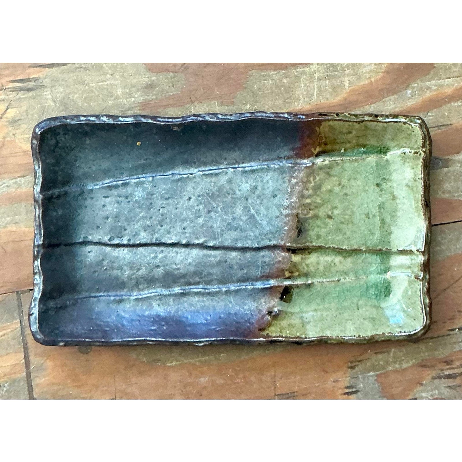 Vintage Boho Studio Pottery Platter - Stone, 10.75W x 1H - Side view