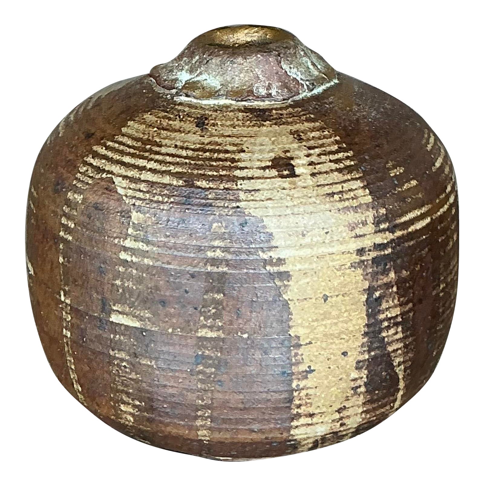 Vintage Boho Studio Pottery Vase - Stone, 5.25W x 5.25H - Detail view