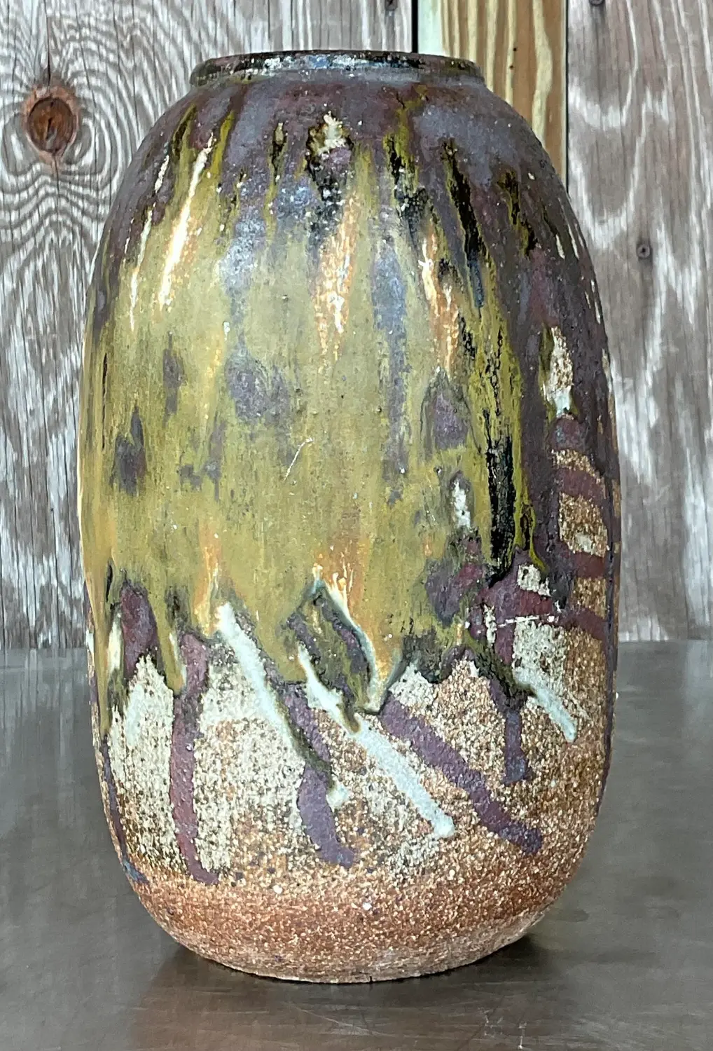Vintage Boho Studio Pottery Vase - Pottery, 5.75W x 10.5H - Side view