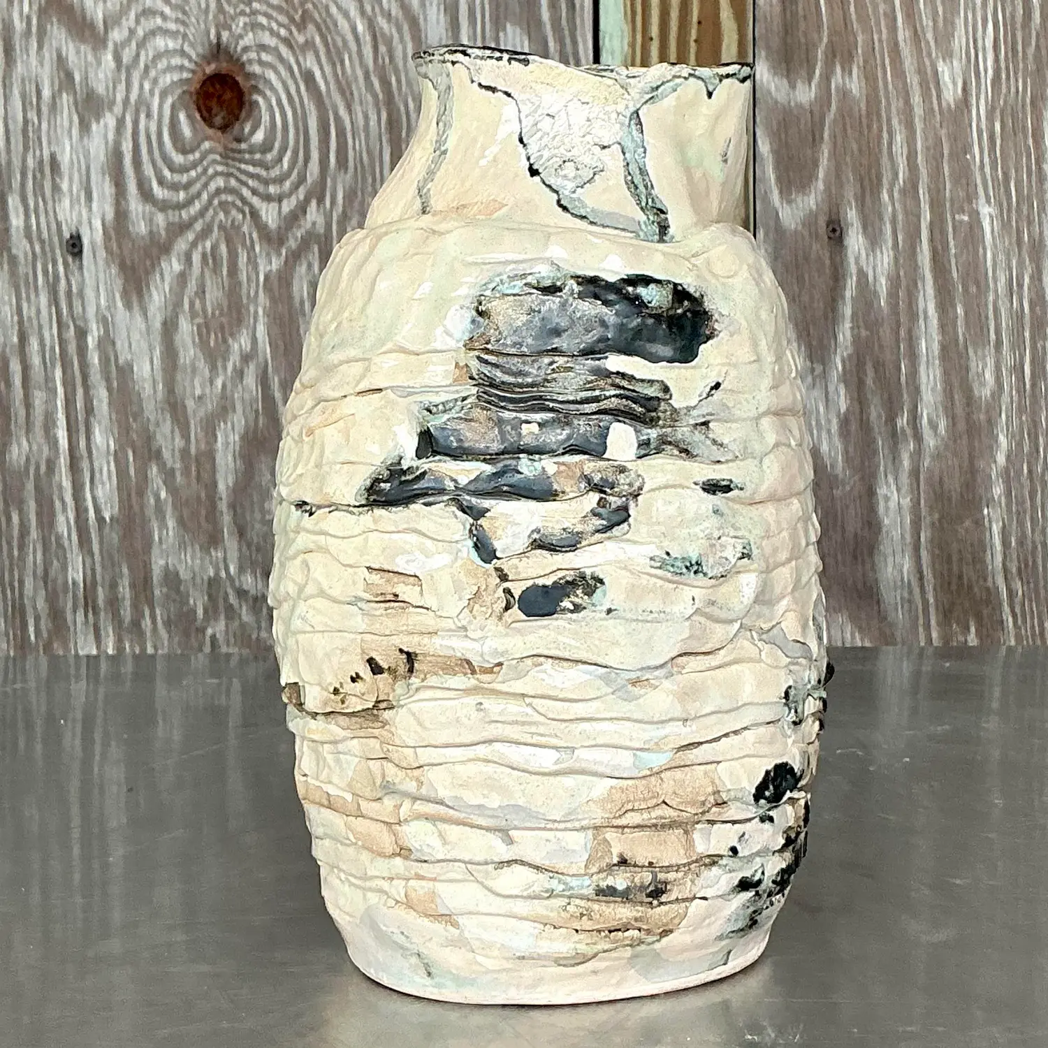 Vintage Boho Studio Pottery Vase - Pottery, 5.5W x 9.25H - Detail view