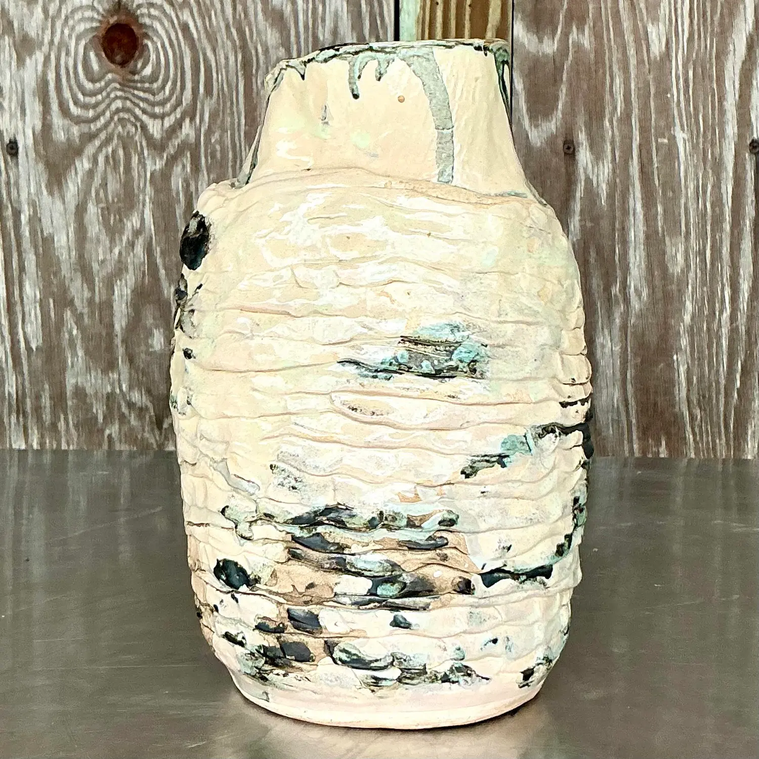 Vintage Boho Studio Pottery Vase - Pottery, 5.5W x 9.25H - Side view