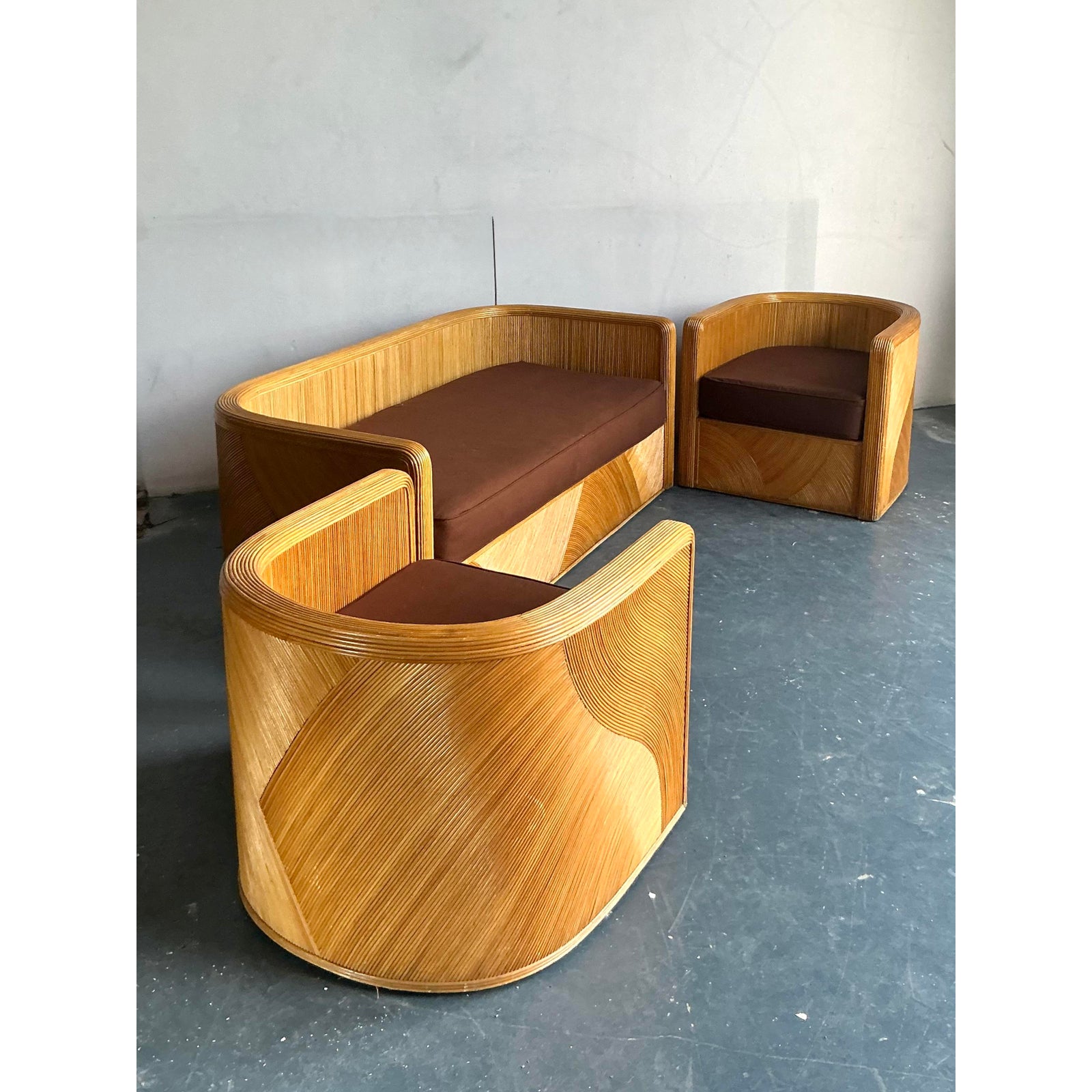 Vintage Boho Swirl Pencil Reed Tub Chairs - A Pair - Detail view