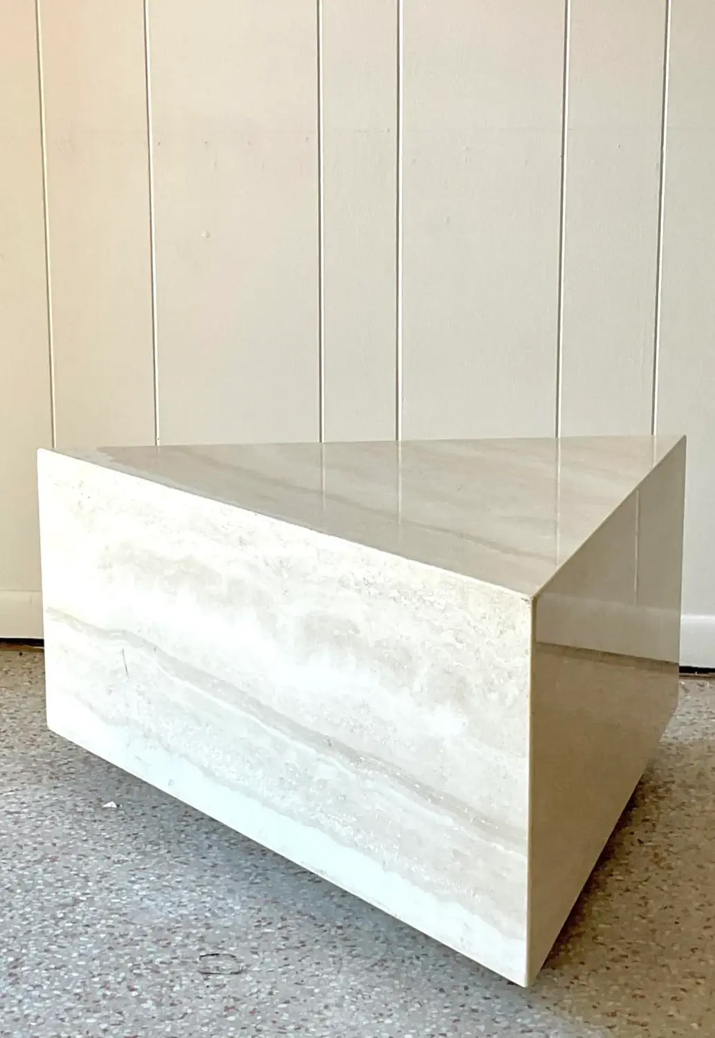 Vintage Boho Triangle Travertine Side Table - Detail view