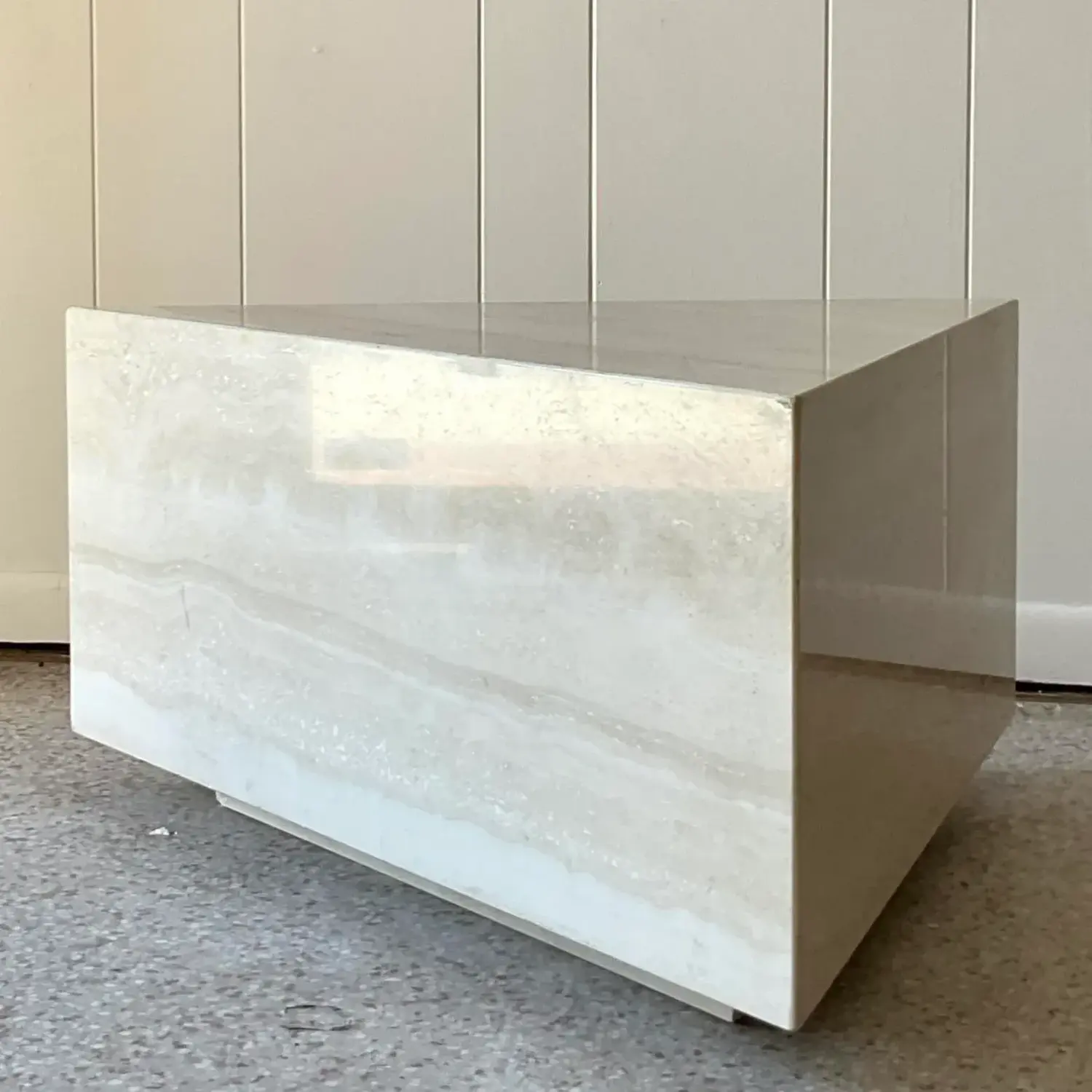 Vintage Boho Triangle Travertine Side Table - Back view