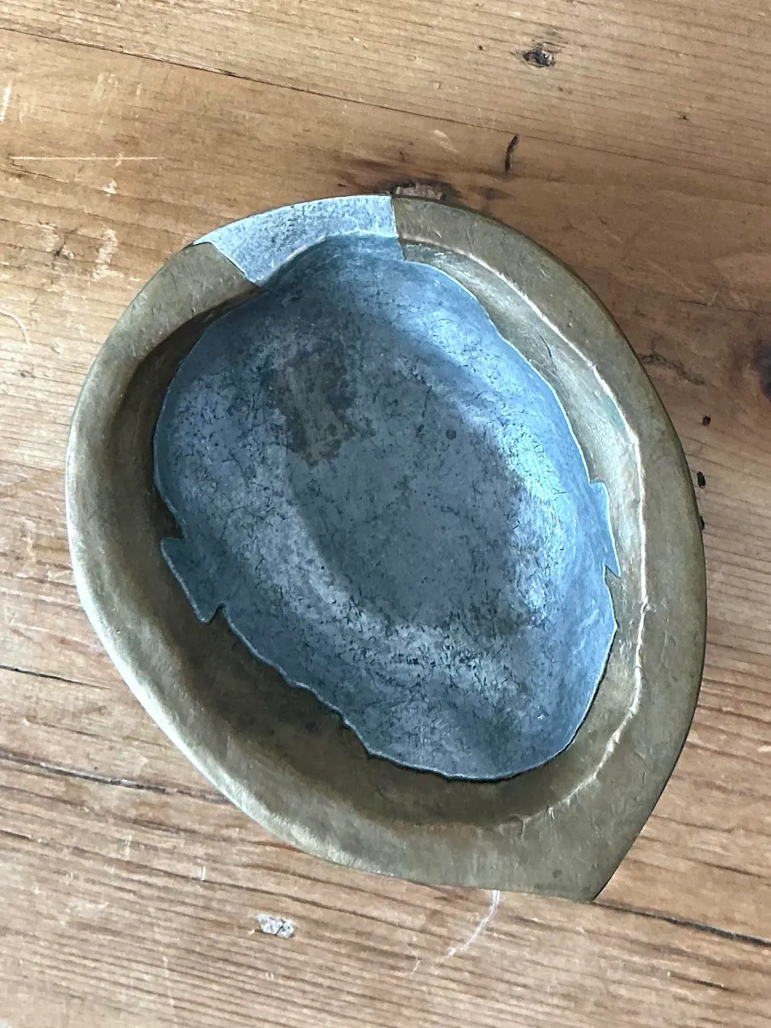 Vintage Brass and Pewter Walnut Bowl - Detail view