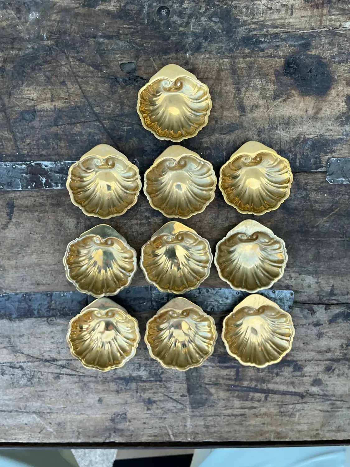 Vintage Brass Clamshell Ashtrays - Set of 10 - Detail view