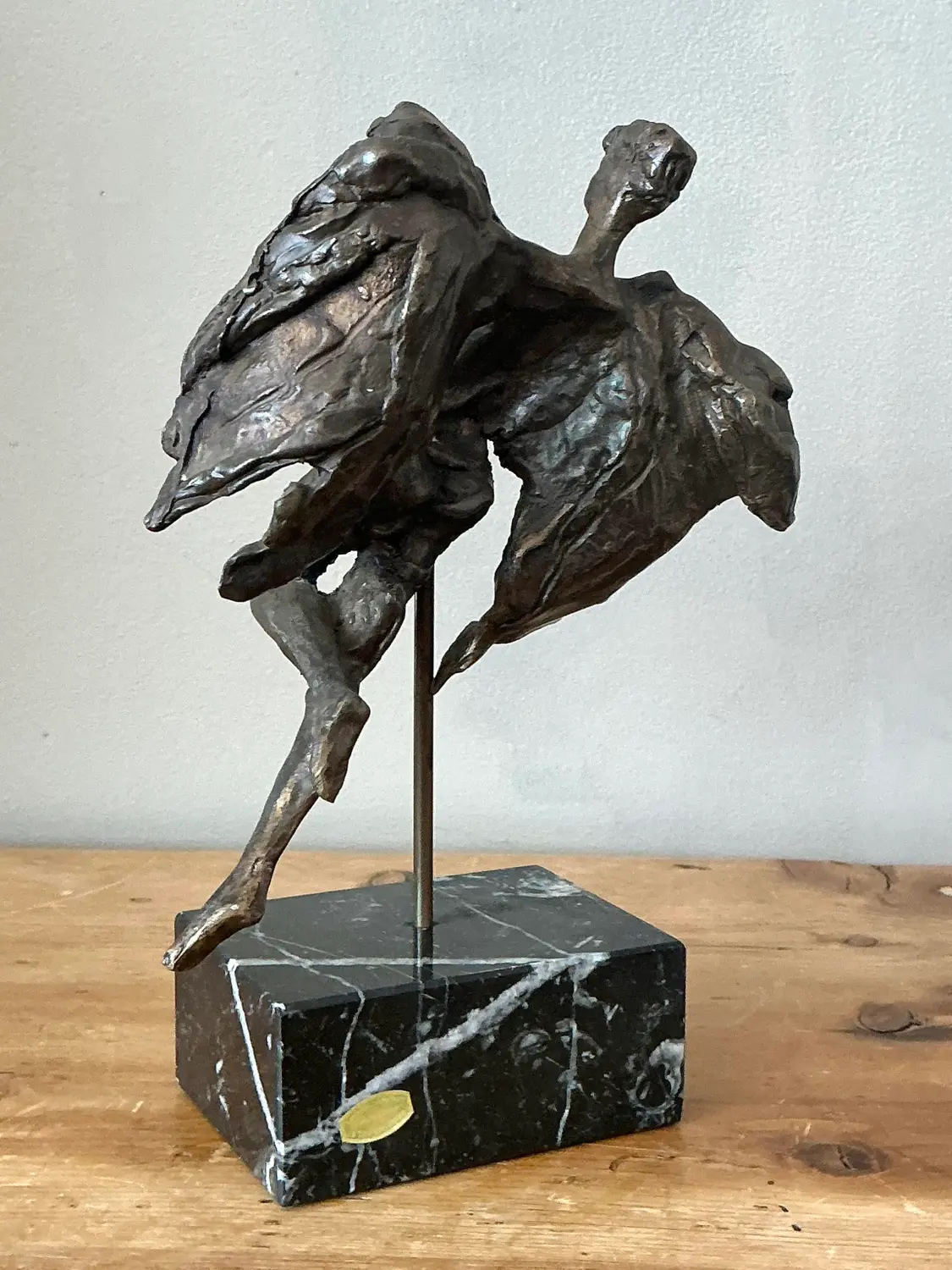 Vintage Bronze Flying Angle Sculpture - Side view