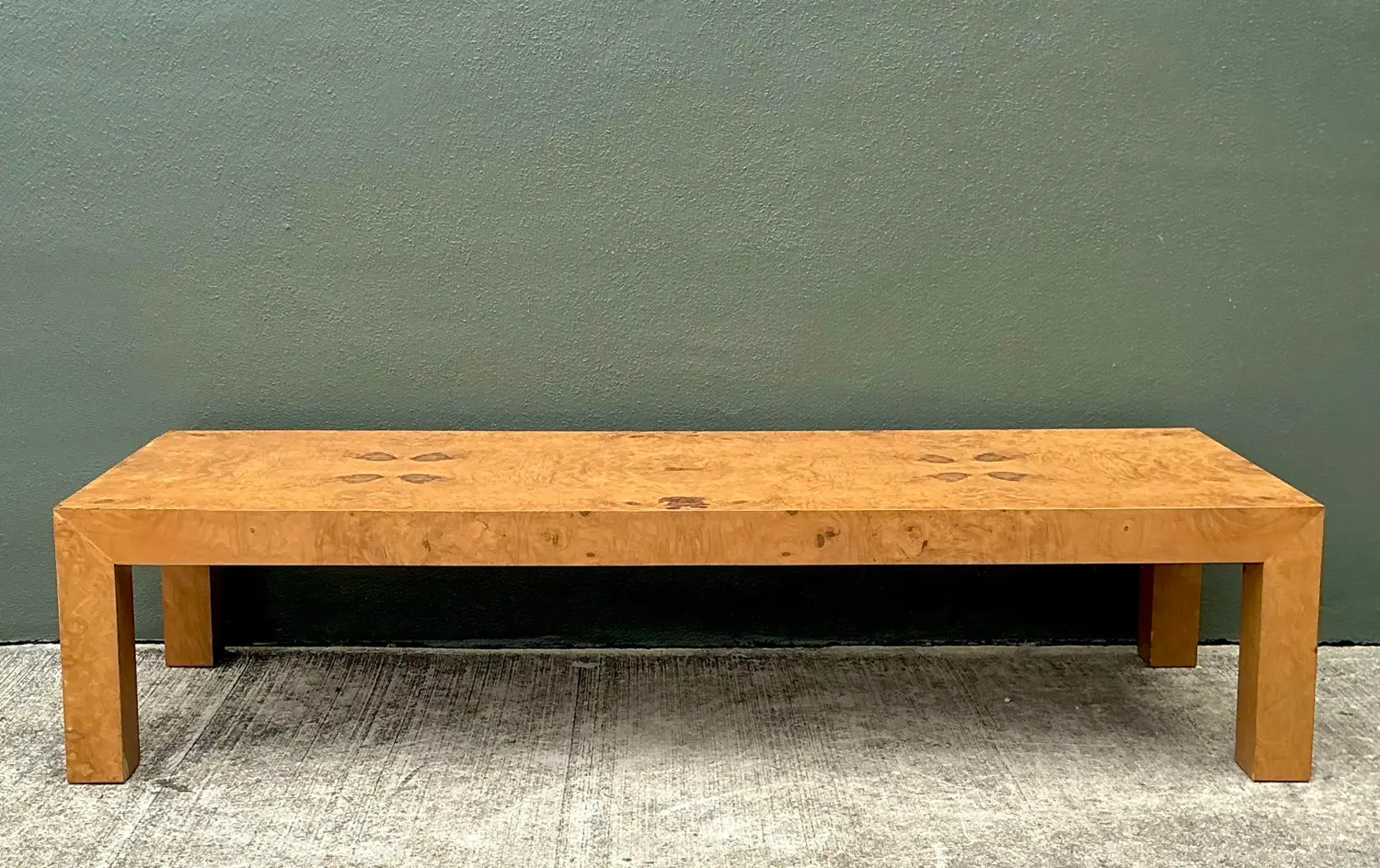 Vintage Burl Wood Parsons Coffee Table - Side view