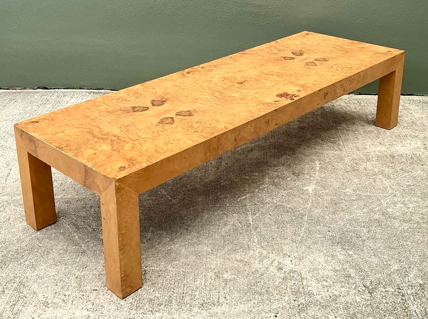 Vintage Burl Wood Parsons Coffee Table - Back view