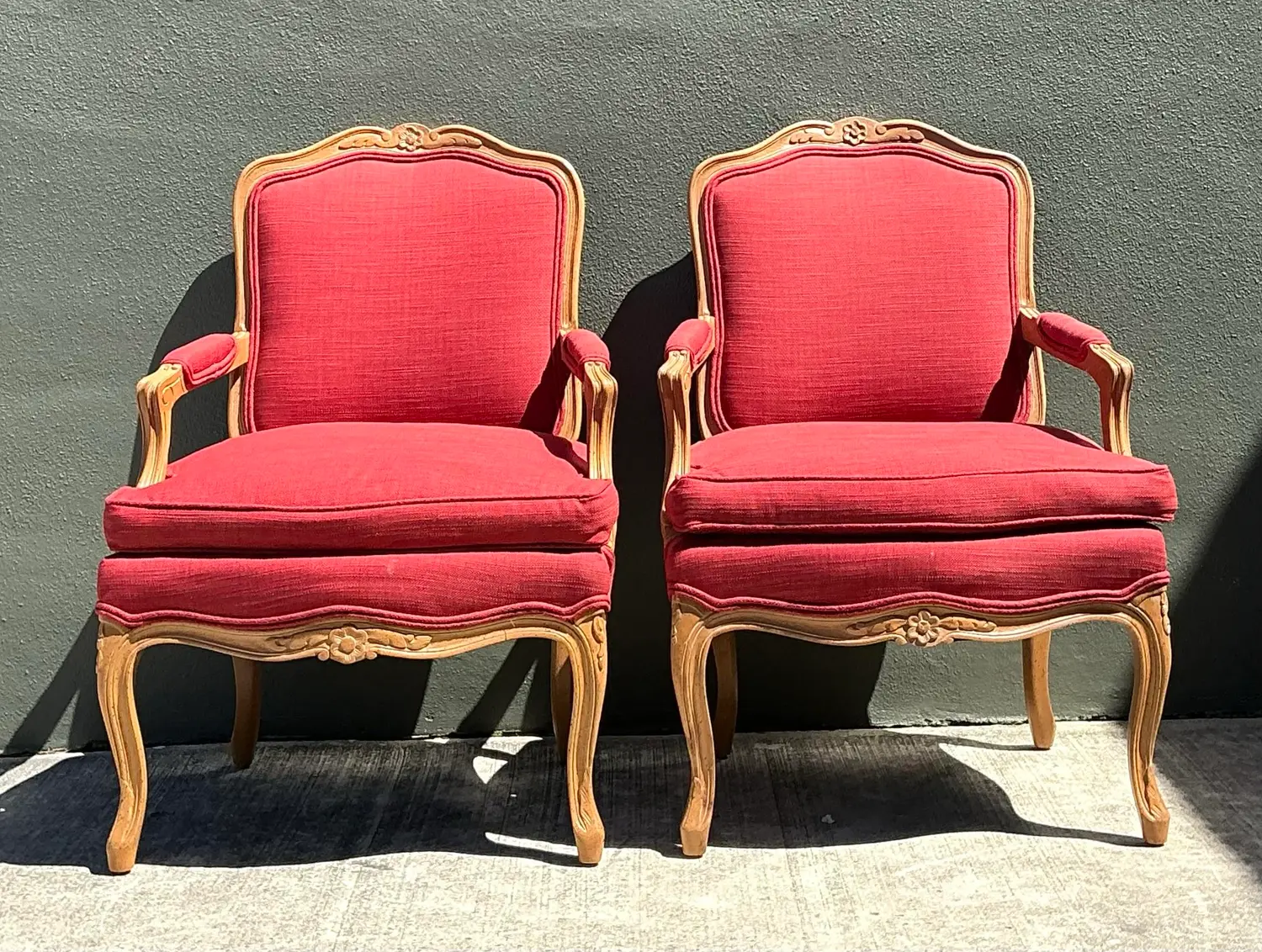 Vintage Carved Fauteuil Chairs - A Pair - Side view