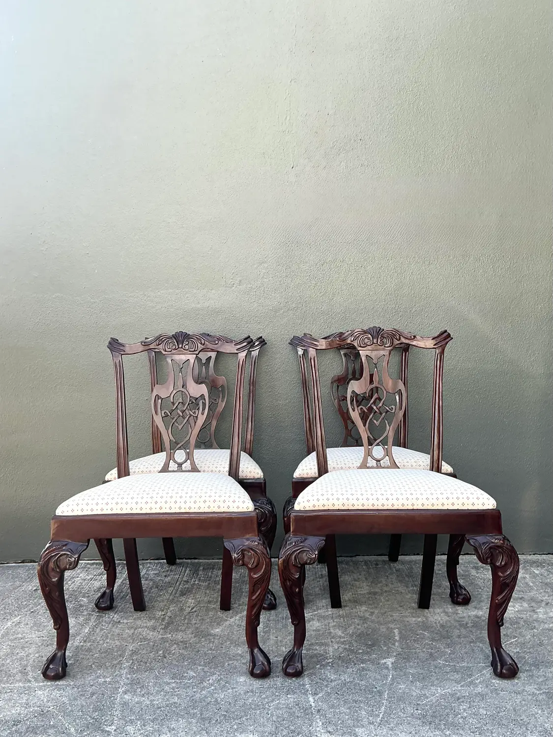 Vintage Carved Mahogany Chippendale Dining Chairs - Set of 4 - Side view