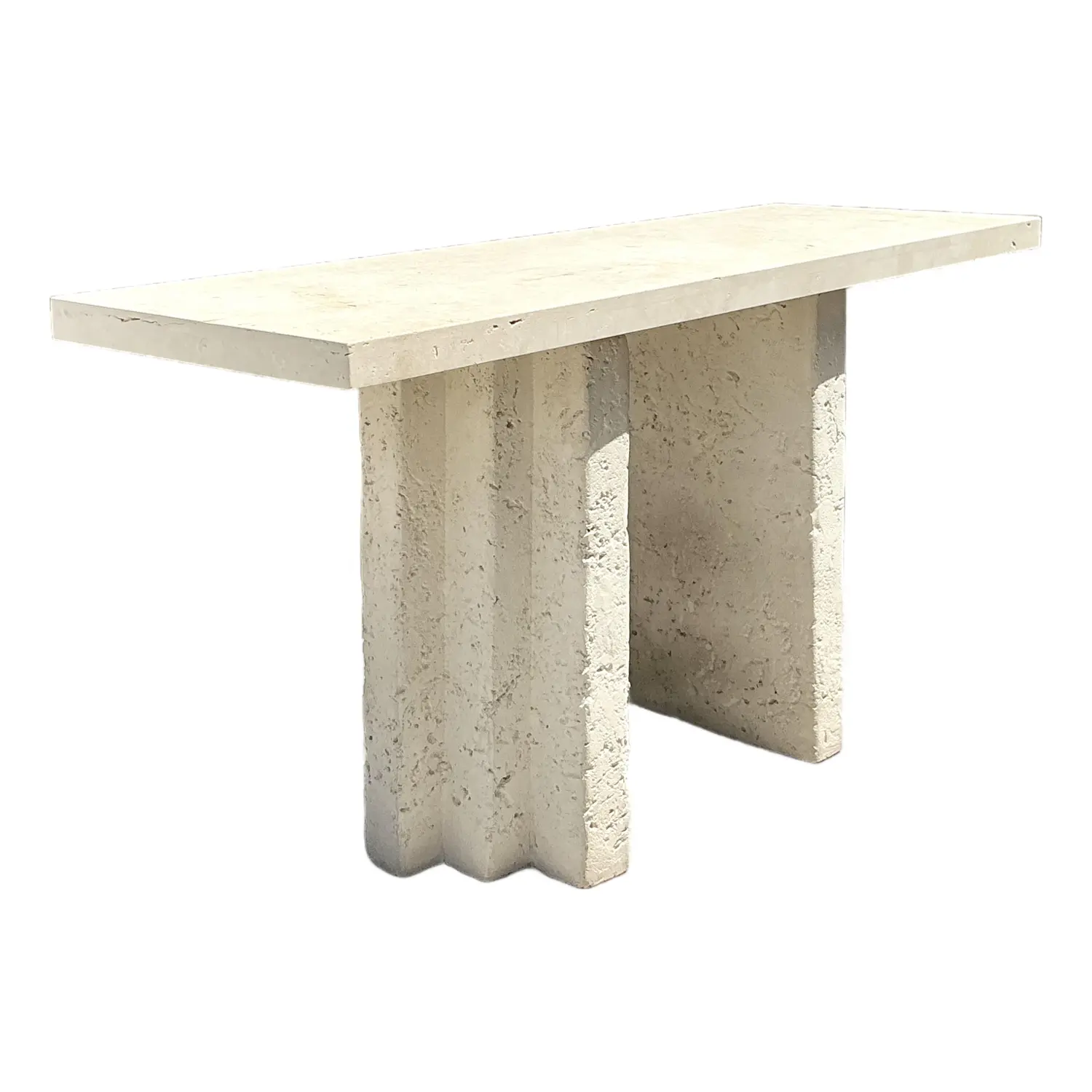 Vintage Cast Concrete and Travertine Console Table