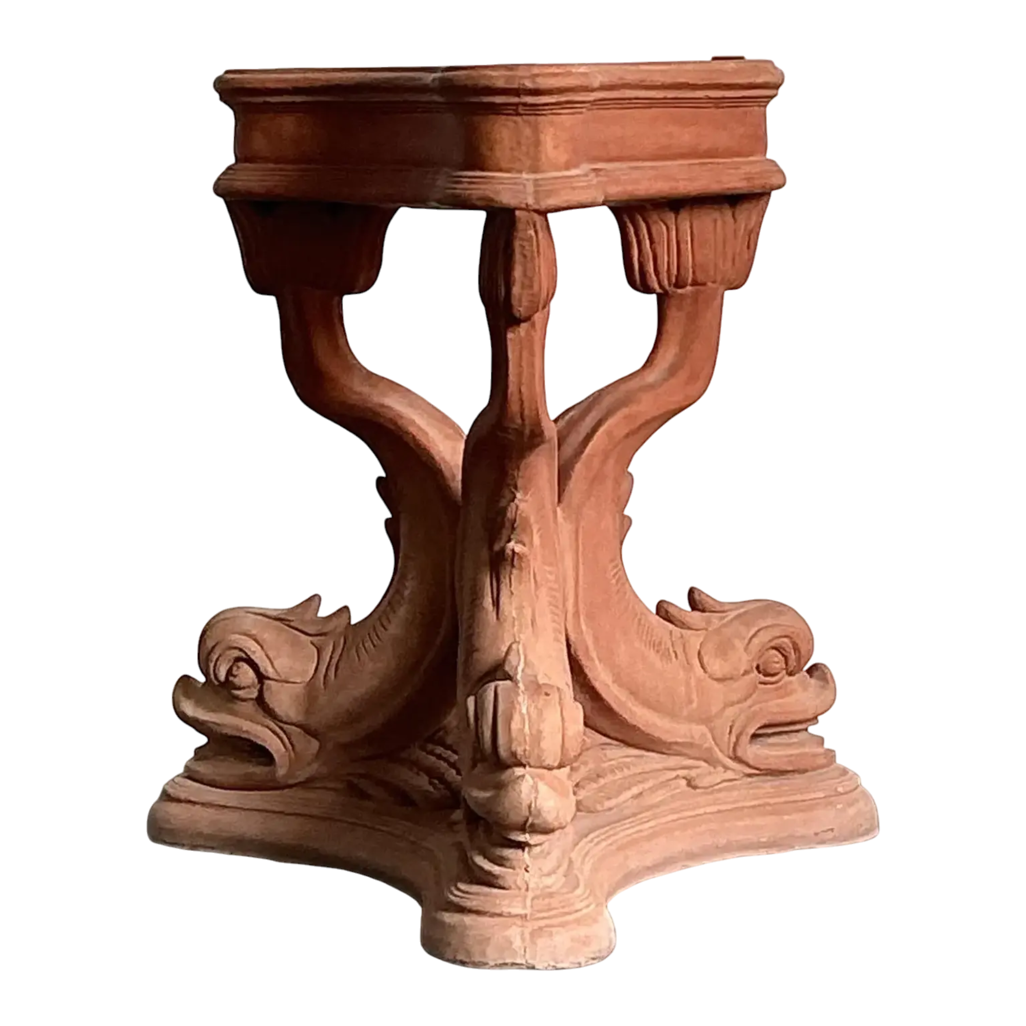 Vintage Cast Concrete Koi Table Pedestal