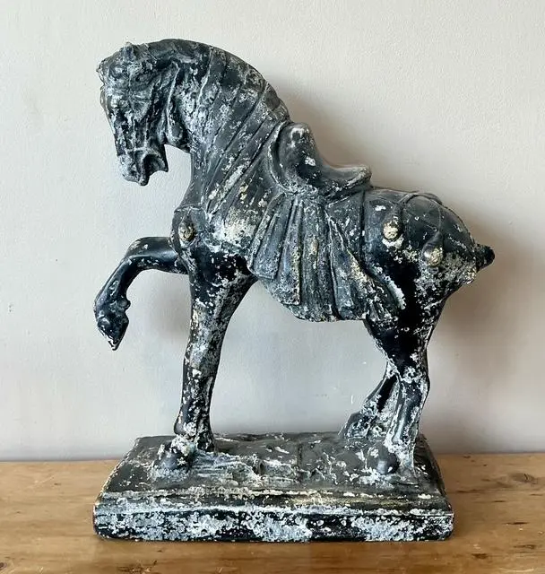Vintage Cast Concrete Tang Horse - Detail view