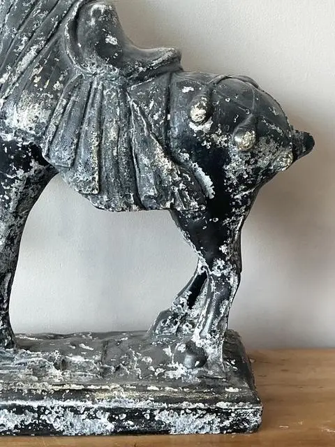 Vintage Cast Concrete Tang Horse - Side view