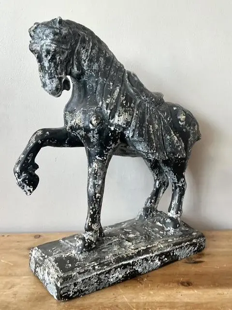 Vintage Cast Concrete Tang Horse - Back view