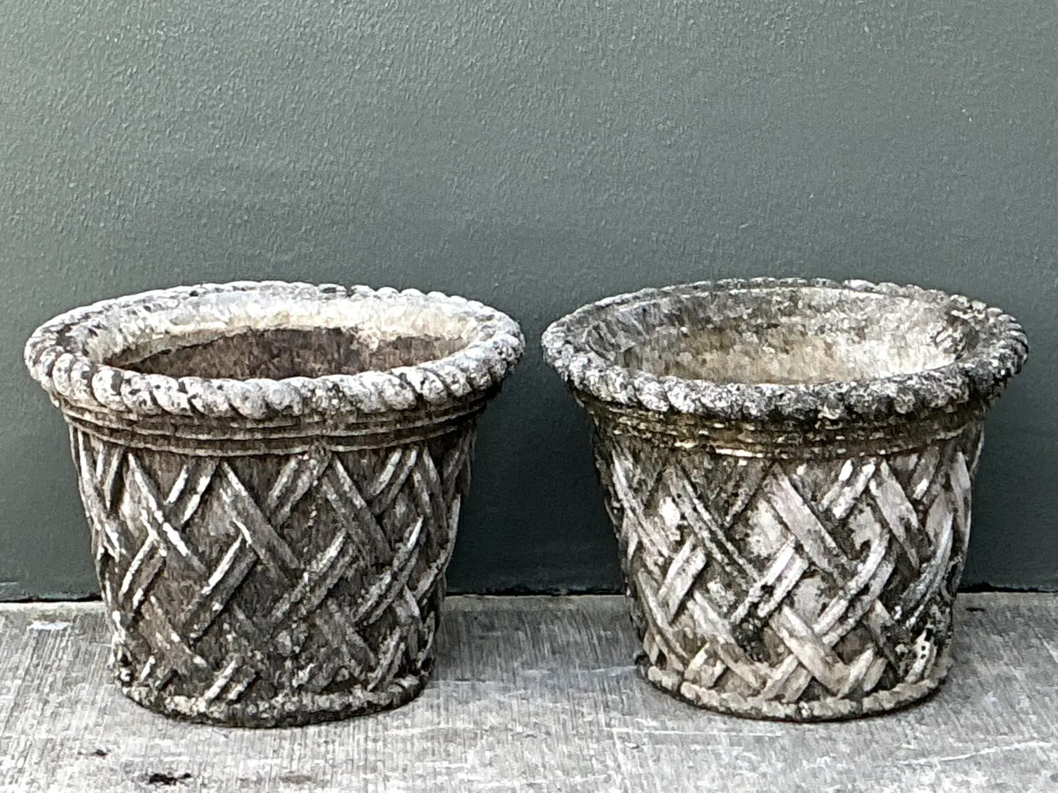 Vintage Cast Concrete Trellis Planters - Back view