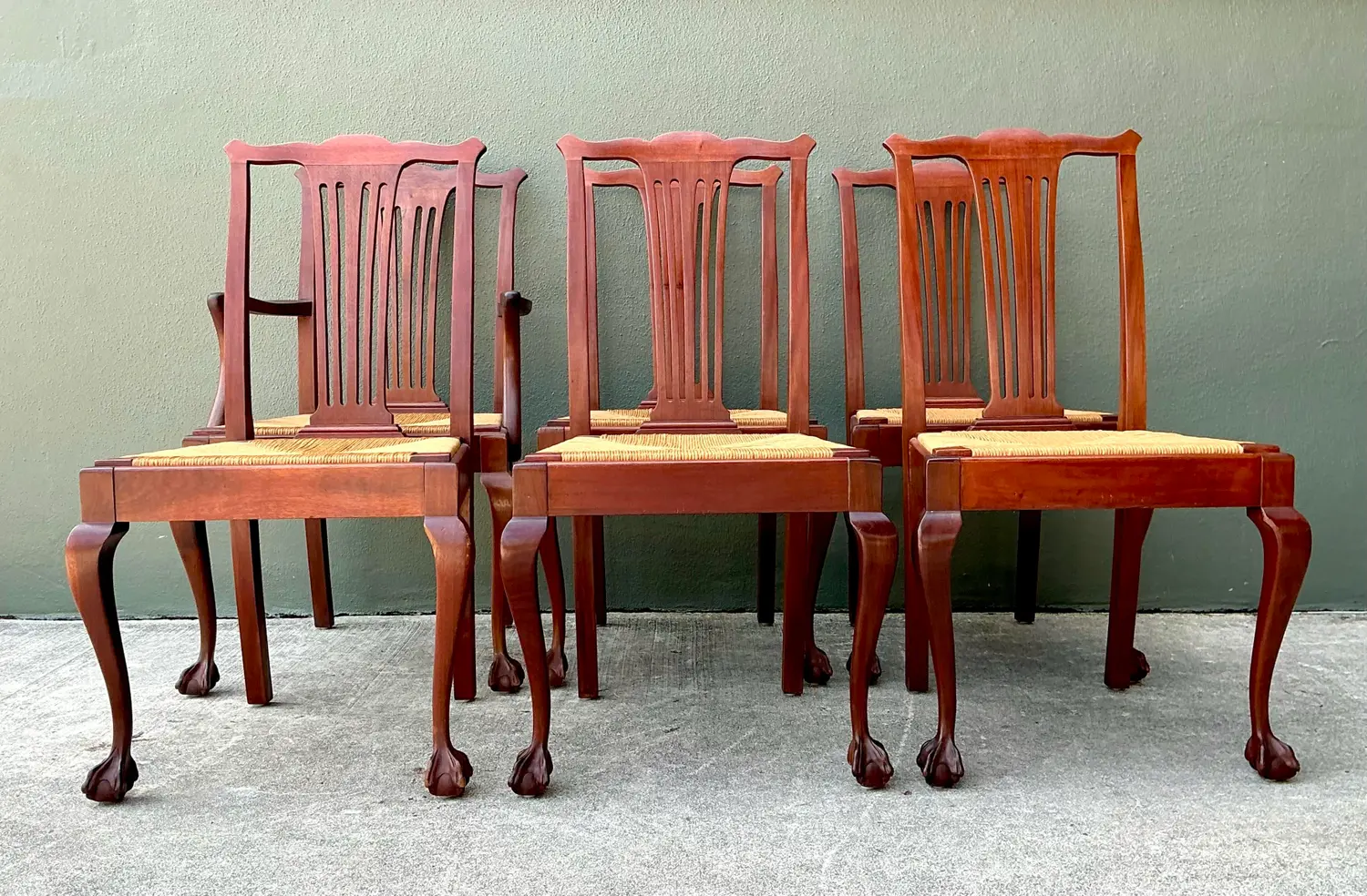 Vintage Chippendale Rush Seat Dining Chairs - Set of 6 - Detail view
