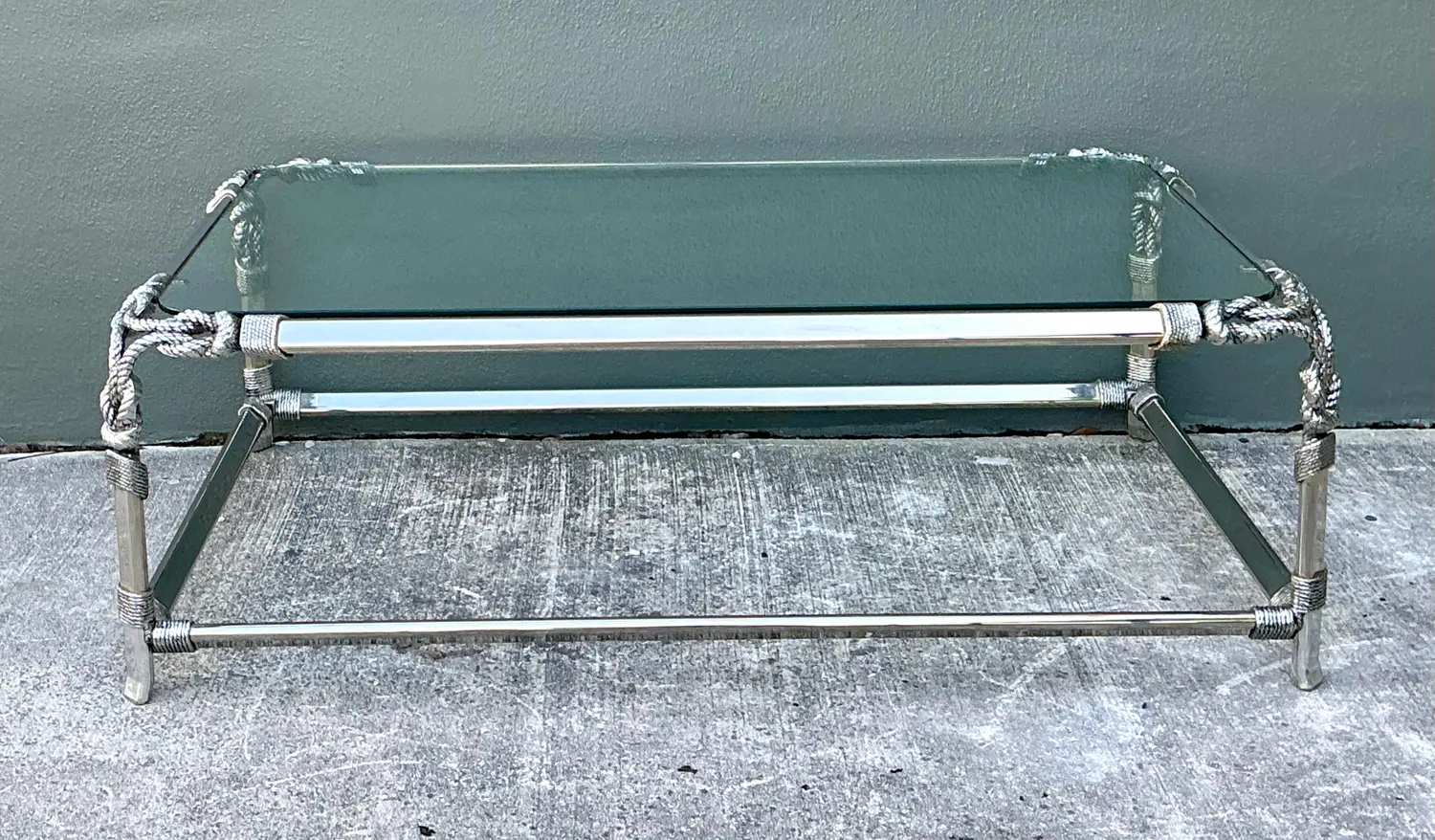 Vintage Chromed Rope and Knot Coffee Table - Detail view