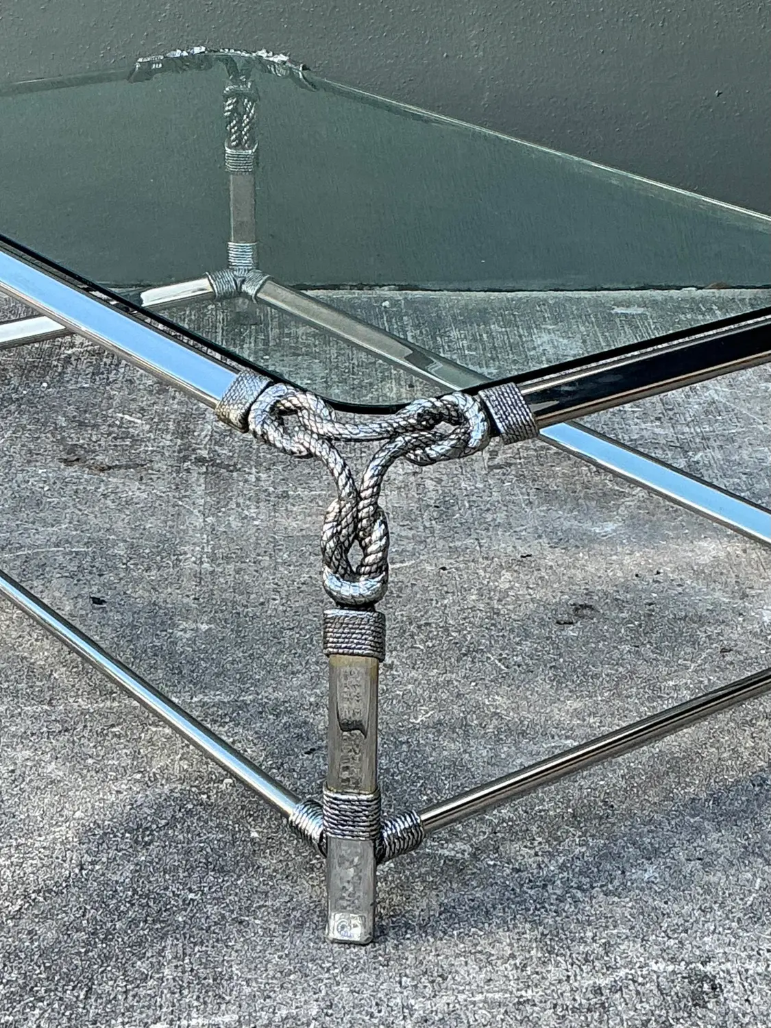Vintage Chromed Rope and Knot Coffee Table - Top view