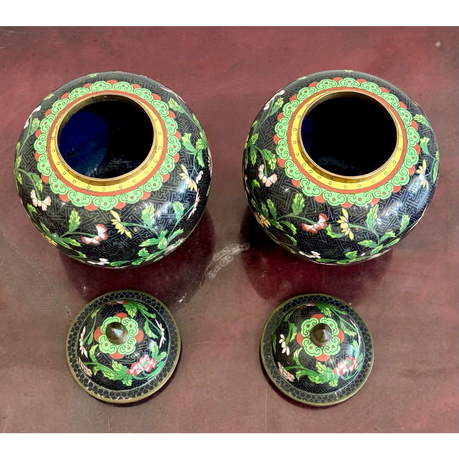 Vintage Cloisonné Ginger Jars - Set of 2 - Back view