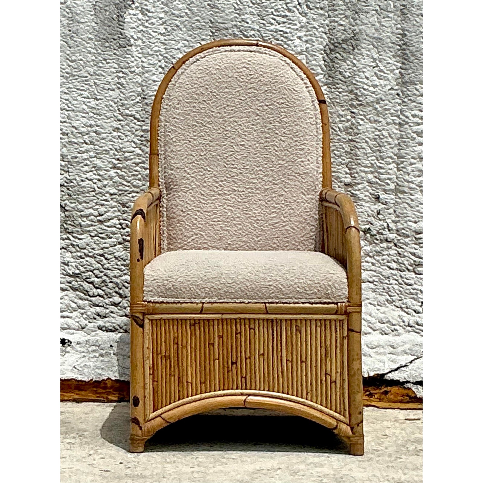 Vintage Coastal 1978 Henry Olko Arched Rattan Chair - Back view