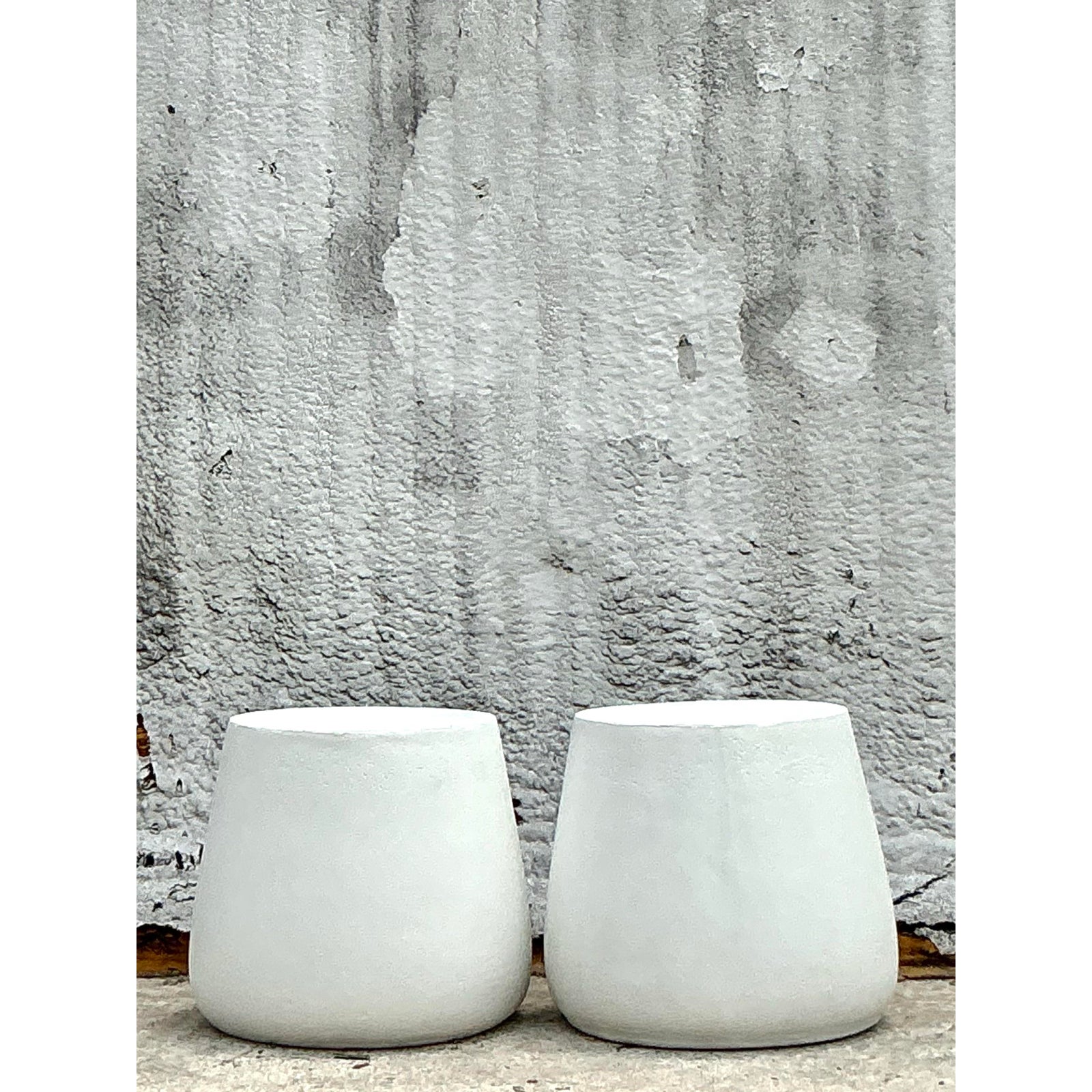 Vintage Coastal Molded Fiberglass Outdoor Side Tables - A Pair - Side view