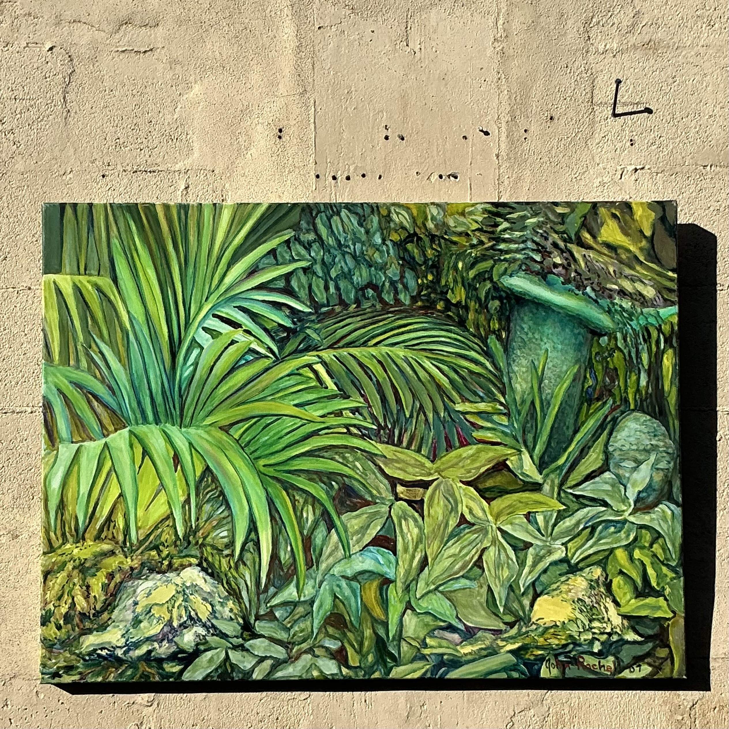 Vintage Coastal Original Botanical Oil Painting on Canvas - Side view