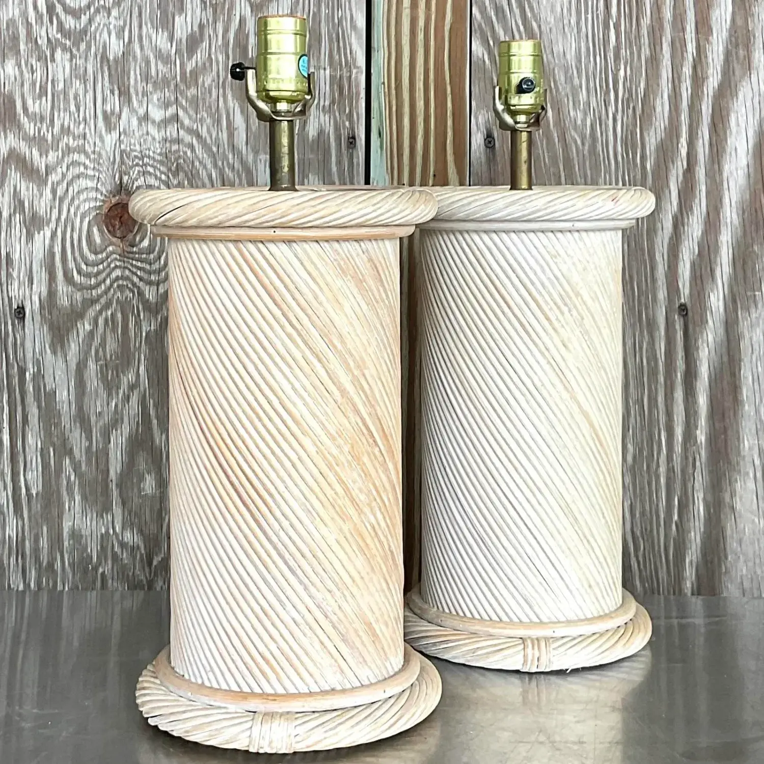 Vintage Coastal Swirl Pencil Reed Lamps - a Pair - Top view