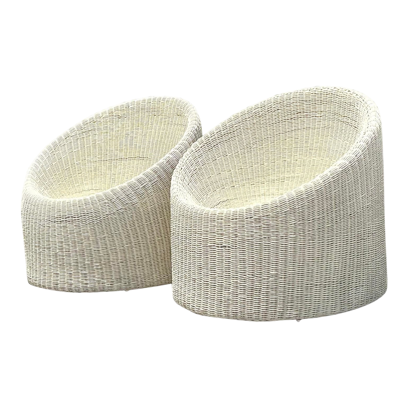 Vintage Coastal Woven Rattan Tub Chairs - a Pair - Detail view