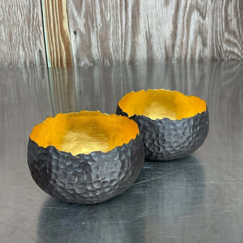 Vintage Contemporary Alexander Lamont Hammered Raw Edge Bronze Bowls - a Pair - Side view