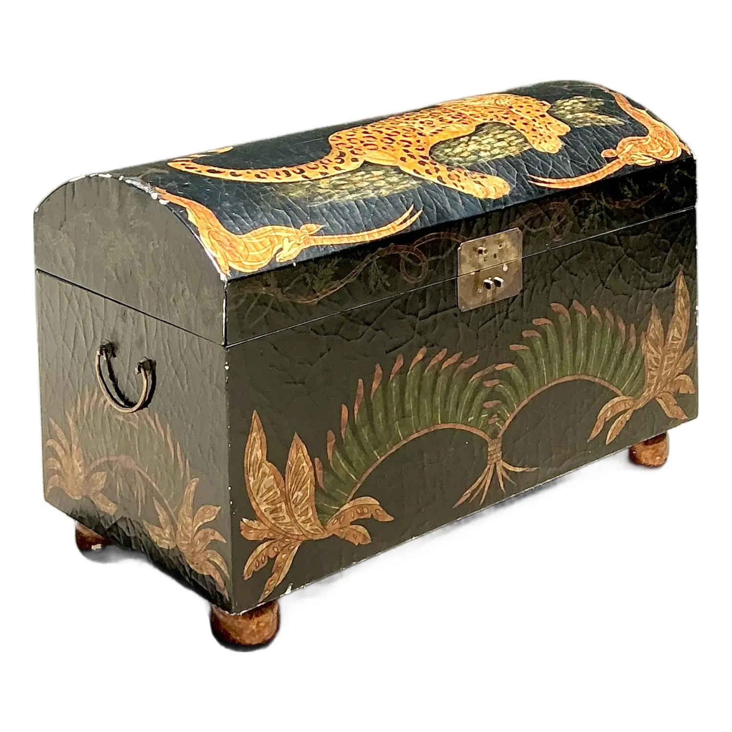 Vintage Crackle Finish Lounging Tiger Trunk