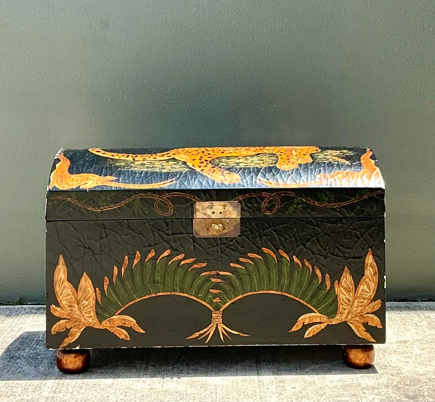 Vintage Crackle Finish Lounging Tiger Trunk - Top view
