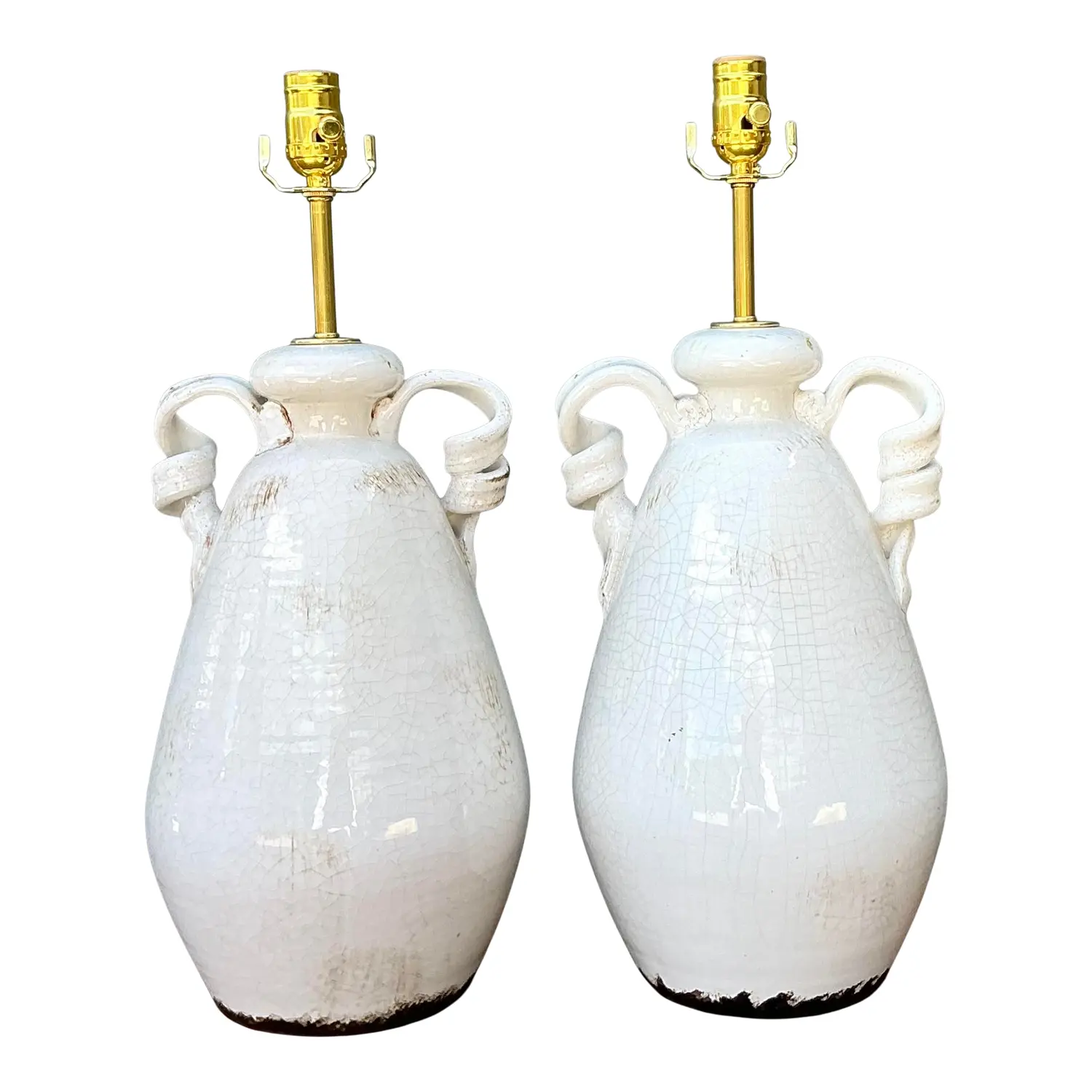 Vintage Crackle Glaze Ceramic Lamps - a Pair