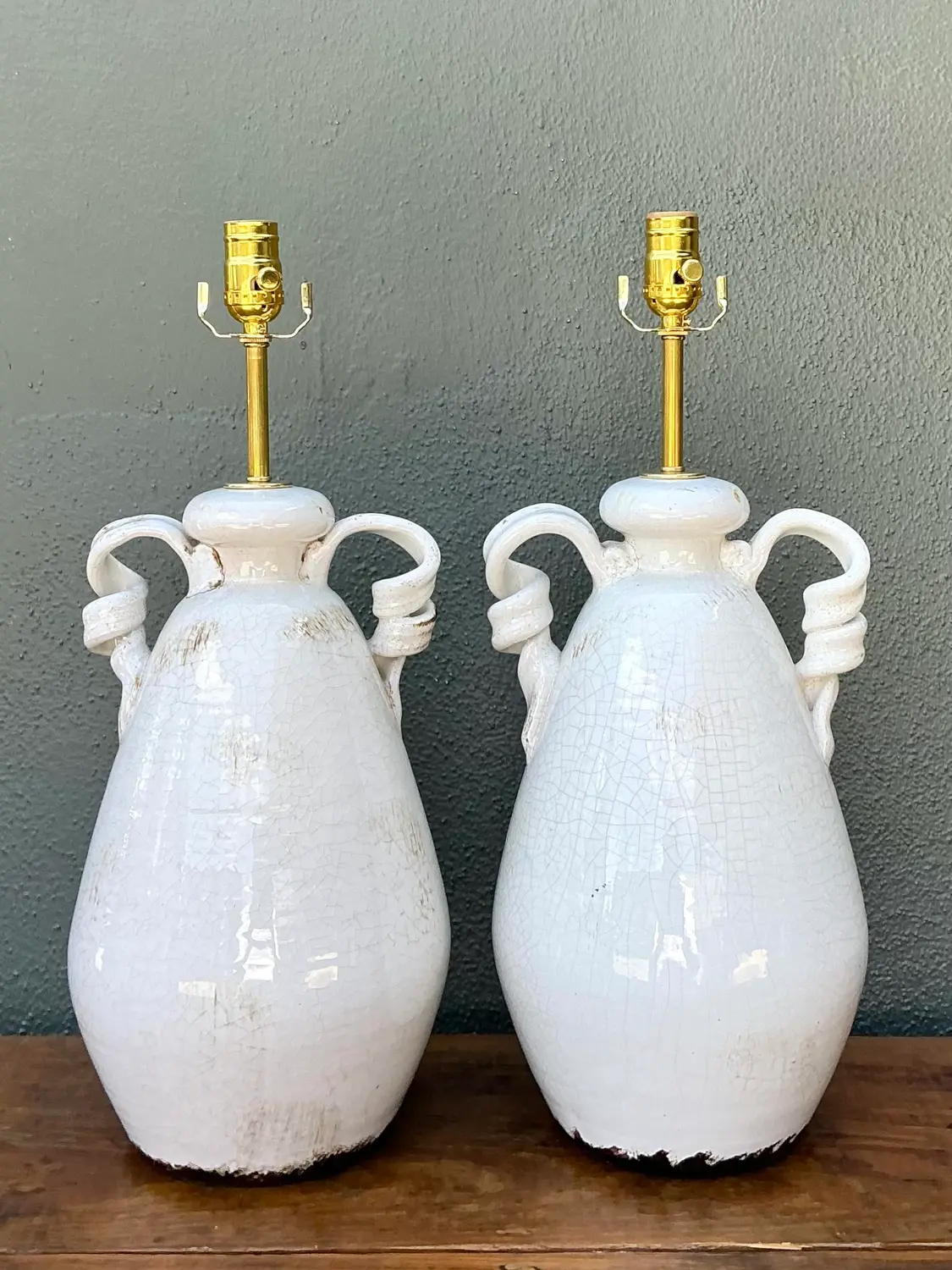 Vintage Crackle Glaze Ceramic Lamps - a Pair - Detail view