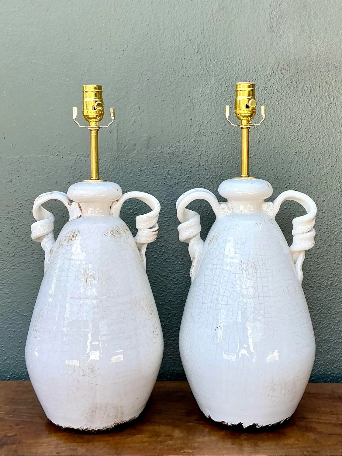 Vintage Crackle Glaze Ceramic Lamps - a Pair - Side view