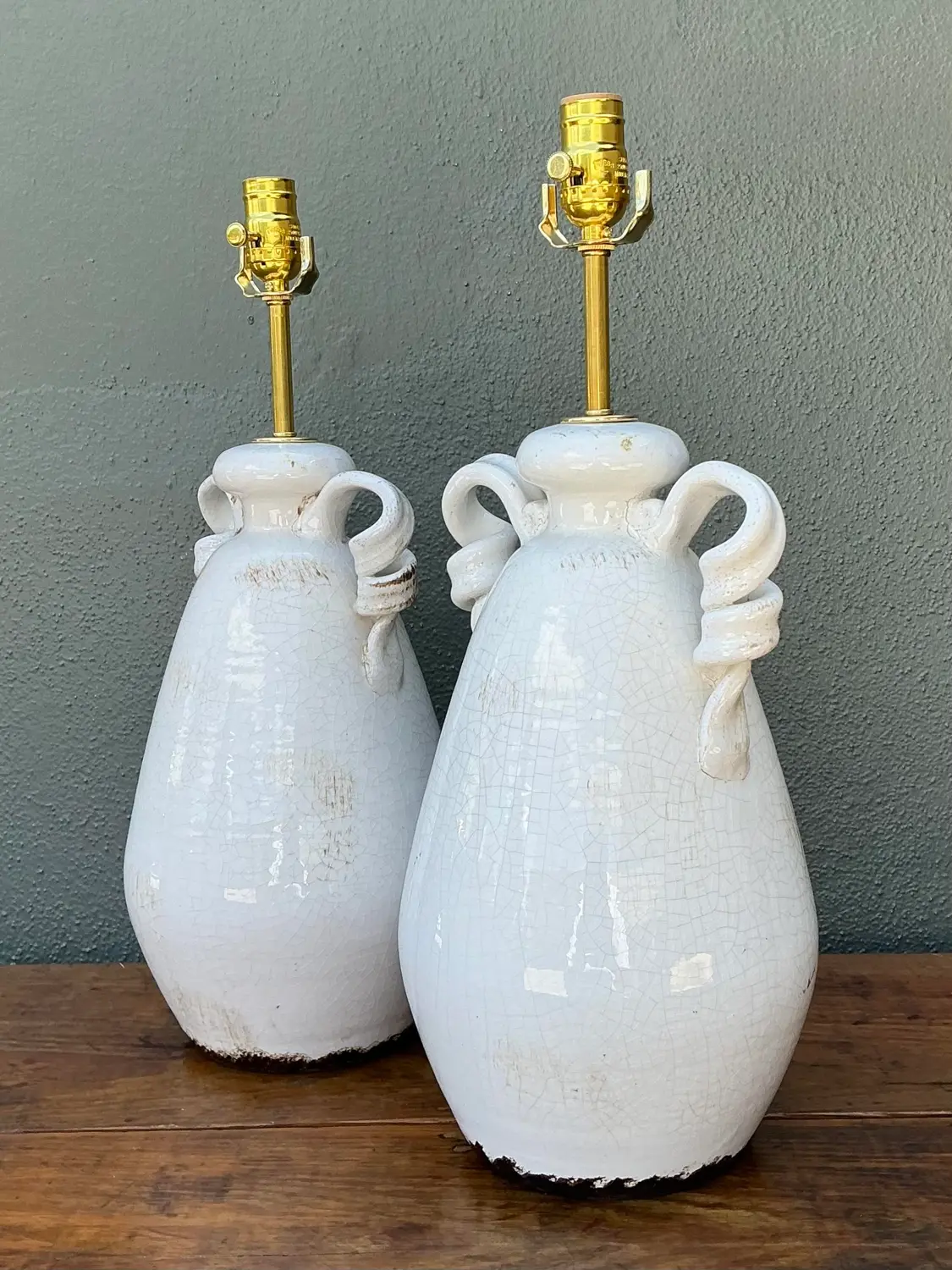 Vintage Crackle Glaze Ceramic Lamps - a Pair - Back view